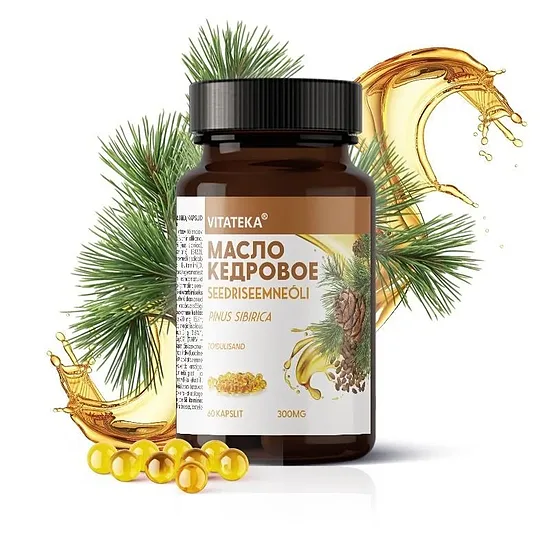 Kedrinių pinijų aliejus kapsulėse 300 mg, N60 - Vitateka